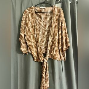 American Threads Striped Bell Sleeve Tie-Front Top - Women’s Large